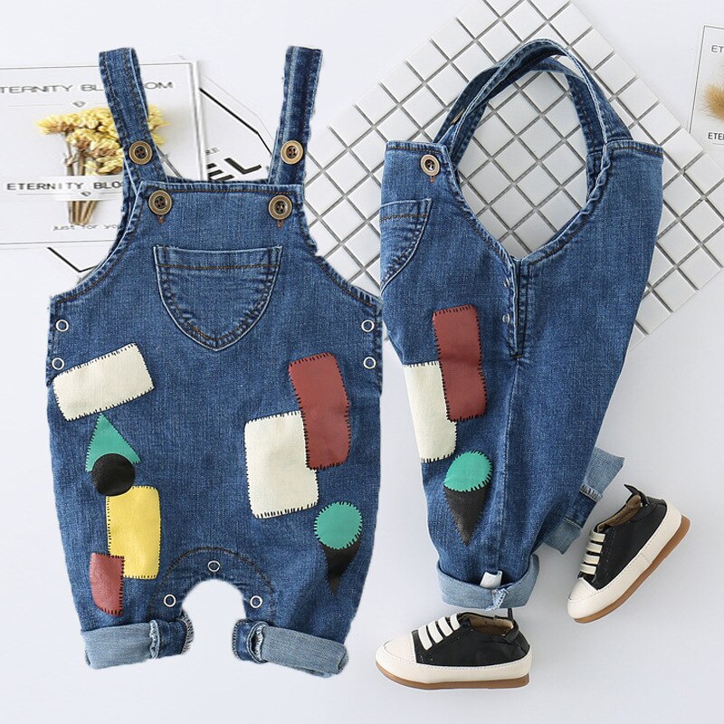 Kids Patch Bib Overalls Boys Girls Casual Printed Patch Adjustable Straps Denim Overalls Kids clothes