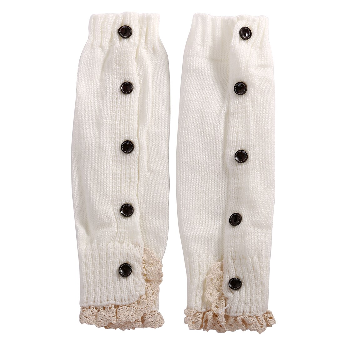 Varme børn piger trendy strikket knap blonder benvarmere trim boot manchetter benvarmer: Hvid