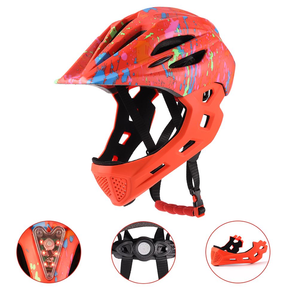 LED Kinder Volle Gesicht Mountainbike Helm Balance Bike Sport Sicherheit Kinder Voll Abgedeckt Helme Downhill Roller BMX Kind 46-53CM