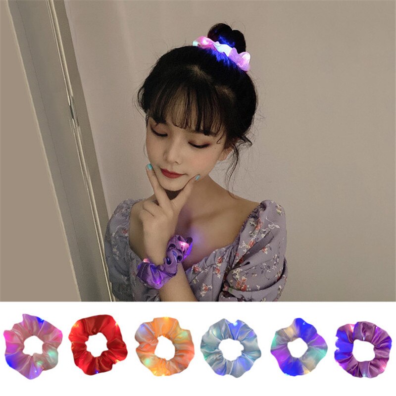 Diademas luminosas LED para niña, accesorios para el cabello elásticos, Color sólido, novedad de