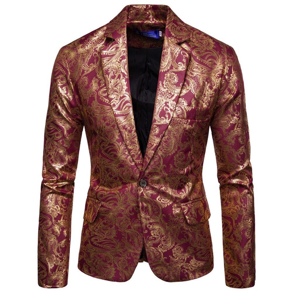 Mannen bedrukken podium zaklamp goudfolie stempelen blazer ontwerpen prestatie stijlvol pak jas: Wijnrood / M