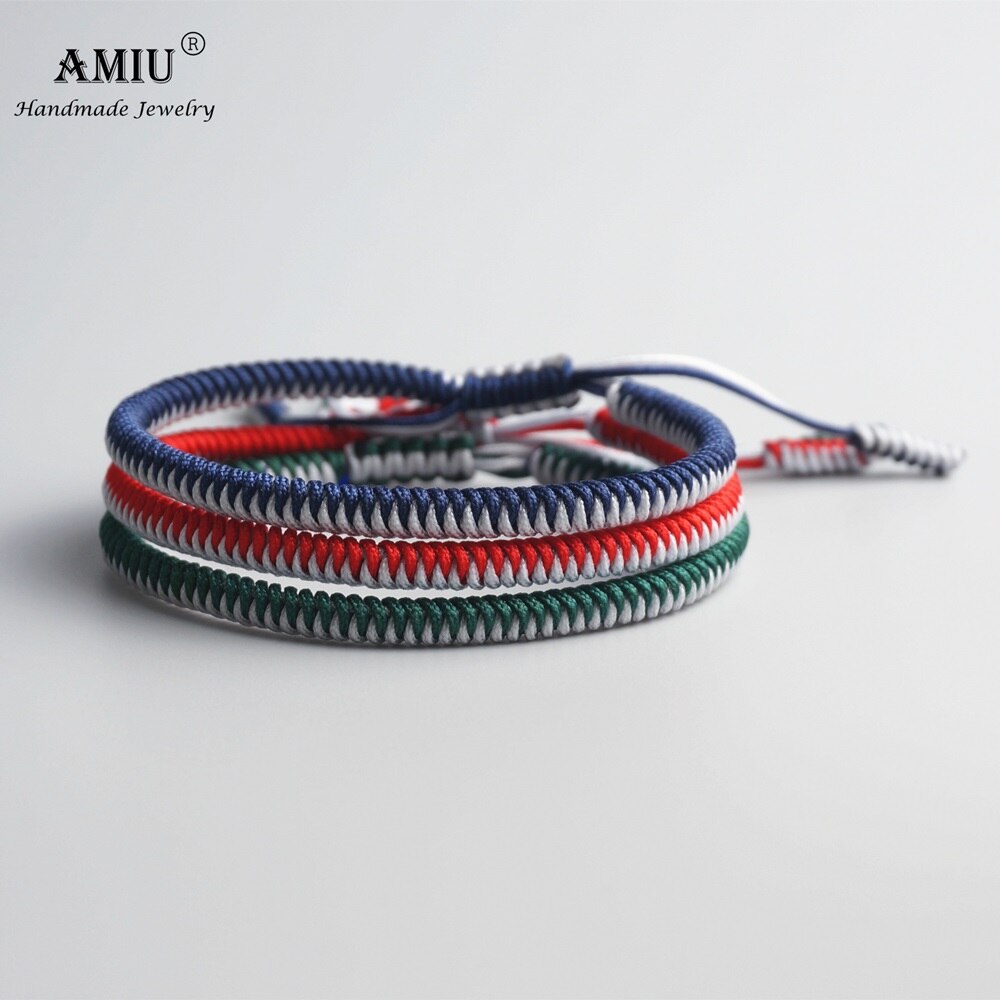 AMIU 3 pièces couleur tibétaine bouddhiste bon porte-bonheur Tibet Bracelets & Bracelets pour femmes et hommes à la main noeuds corde Bracelet: Default Title