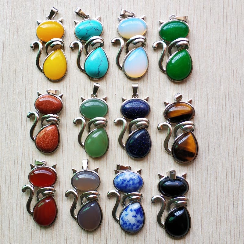 Assort pierre naturelle mélange chat forme pendentifs pour la fabrication de bijoux 12 pcs/lot