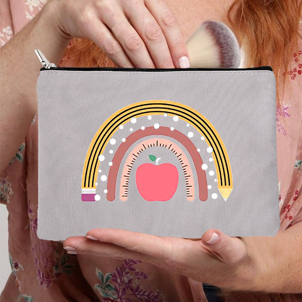 Rainbow kobiety płótno szare kosmetyczki torby moda Zipper torebeczka na kosmetyki podróż torebka na imprezę Organizer biżuterii kobiece prezenty: W08382-TBGY-D