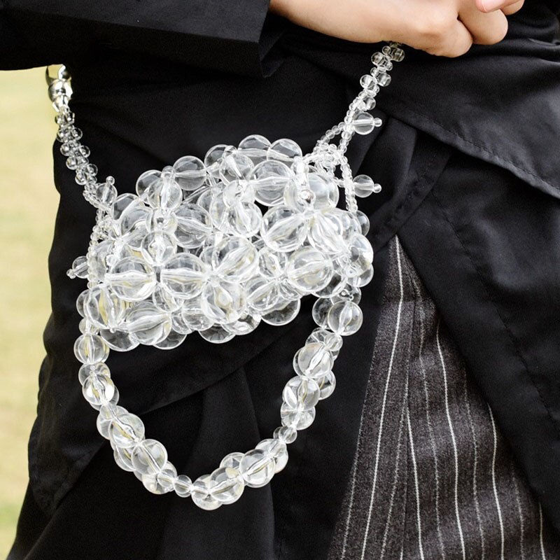 Transparent Shell Bag Independent Lipstick Bag Size Beads Handmade Mini Bead Bag (Three Shoulder Straps + One Hand Strap)
