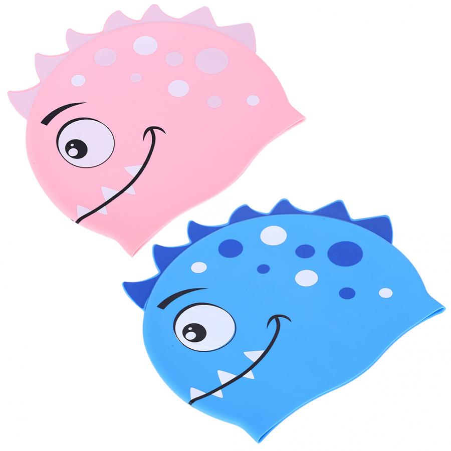 Gorro de baño con dibujos animados para niños y niñas, gorros de silicona impermeables para natación, piscina, Protector de orejas, gorro de buceo para bebés