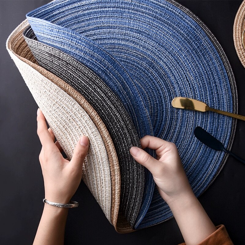 6pcs/set Round Ramie Insulation Pad Solid Placemats Linen Non Slip Table Mat Mats Kitchen Accessories Decoration Home Coaster