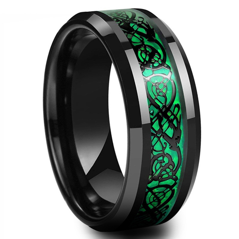Anillo clásico de 8mm de tungsteno negro para boda, dragón celta para hombres, anillo de fibra de carbono rojo de acero inoxidable a la