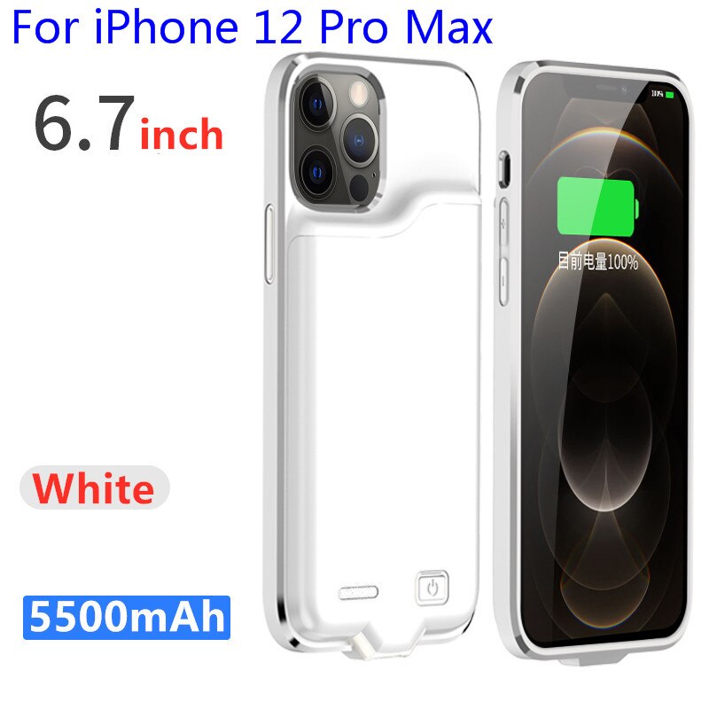 I12 Silm Silikon stoßfest Batterie Ladegerät Fall Für iPhone 12 Pro Max Power Bank Fällen Für iPhone 12 Mini Lade abdeckung Capa: i12 Pro Max-White