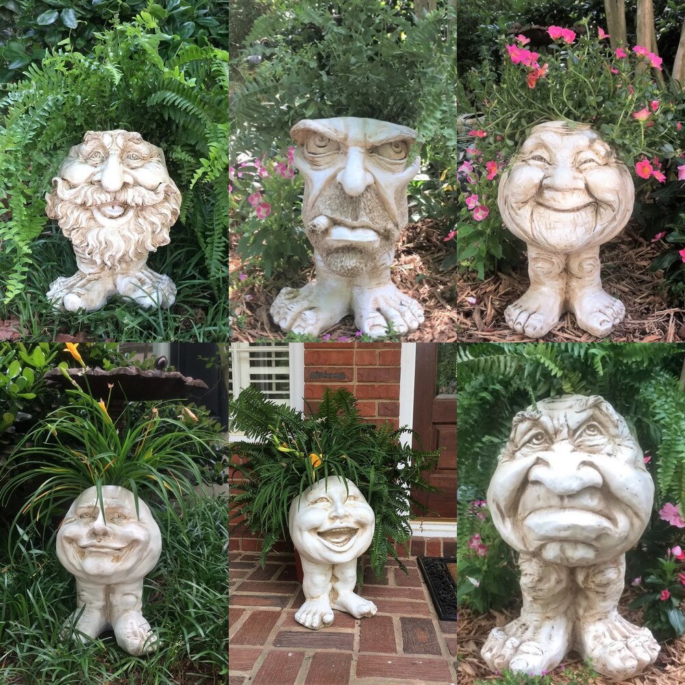 Muggly&#39;s The Face Statue Planter Funny Muggle Face Sculpture Funny Expression Outdoor Flower Pot Garden Decoration