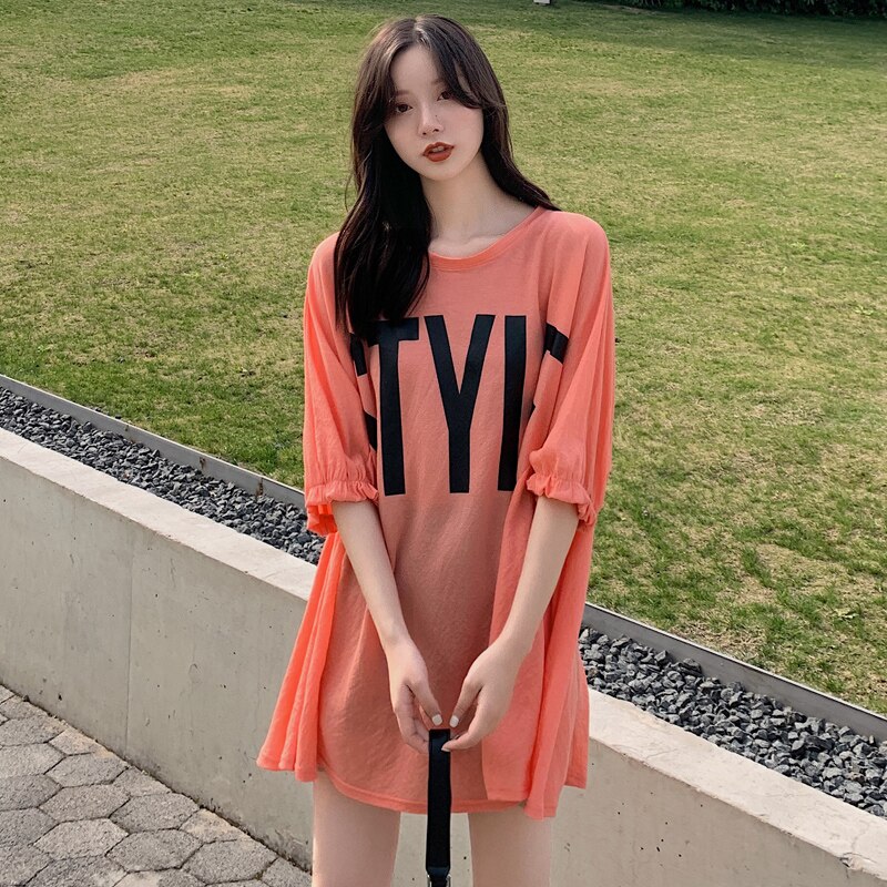 Koreansk stil gravide kvinder løs sommer t-shirt bogstaver udskrivning korte lanterne ærme bat tees plus størrelse barsel bomuld toppe