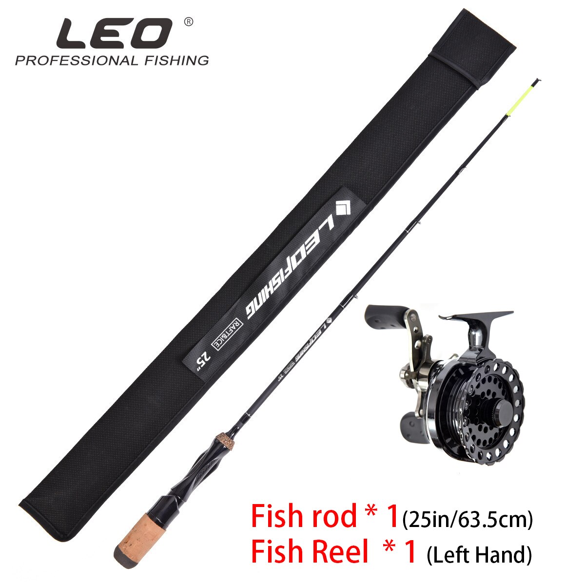 LEO integrated flat body ice fishing rod single section flat fishing rod: Black