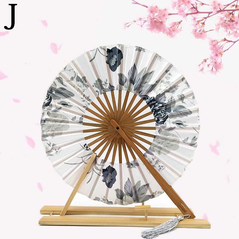 Classic Cherry Bloem Japanse Blossom Hand Fan Oppervlak Vouwen Bamboe Ronde Cirkel Fan Bruiloft Gunsten: J