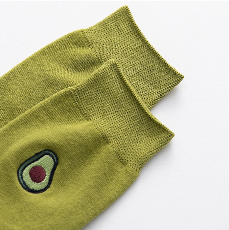 Fasahion Spring And Summer Women's Socks Cute Avacado Embroidery Green Set Socks Casual Socks Short Cotton Socks