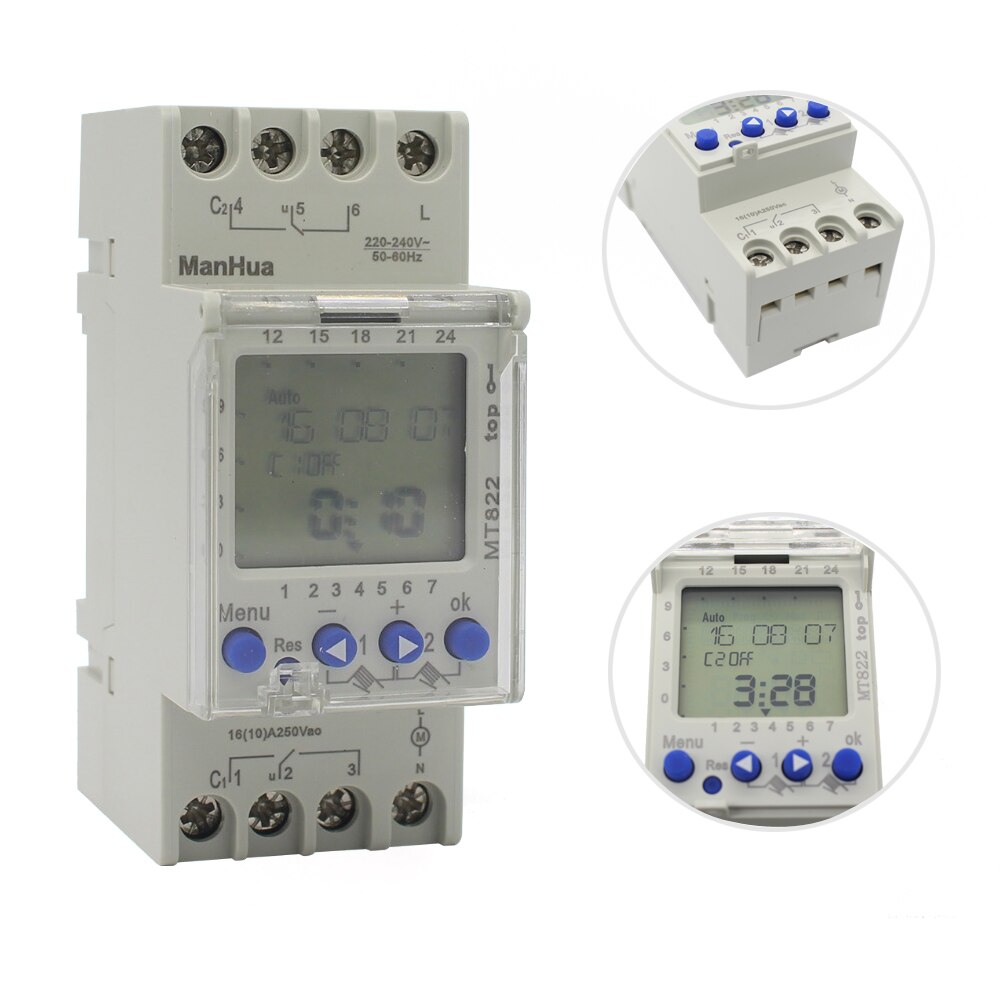 ManHua 250V 16A Random Clock 2 Channel 7 Day MT822 Universal Electric Product for Home Use Digital Timer Switch