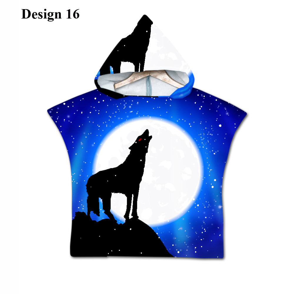 Nyhet cool varg måne enhörning baby barn barn huva handduk pool bad strand poncho handduk cape: Design 16