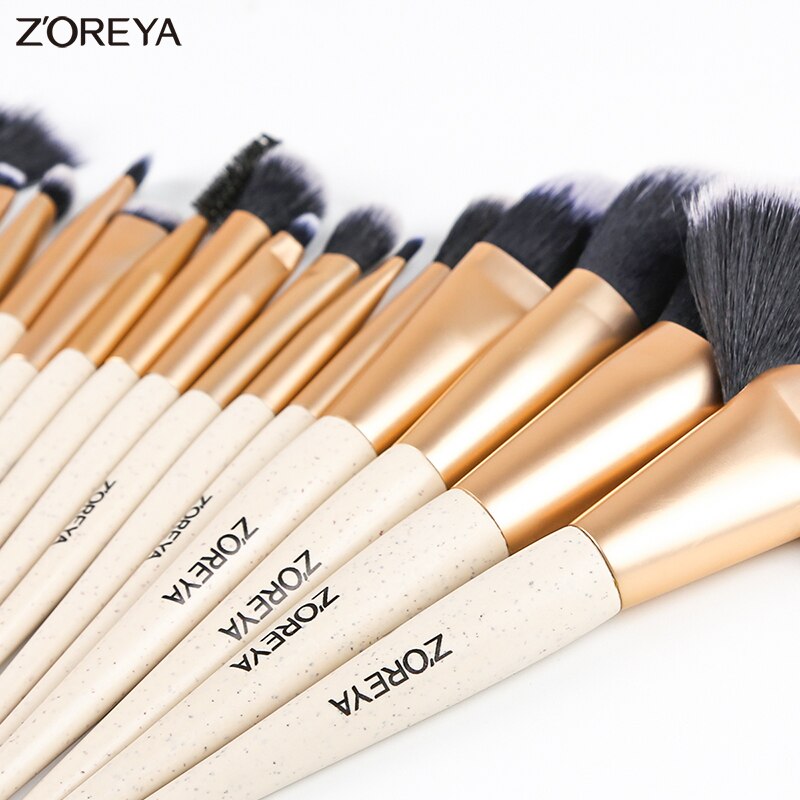 ZOREYA-Juego de brochas de maquillaje, 16 piezas, brochas de maquillaje Premium, brochas de base en polvo, ventilador, sombra de ojos, brocha de mezcla,
