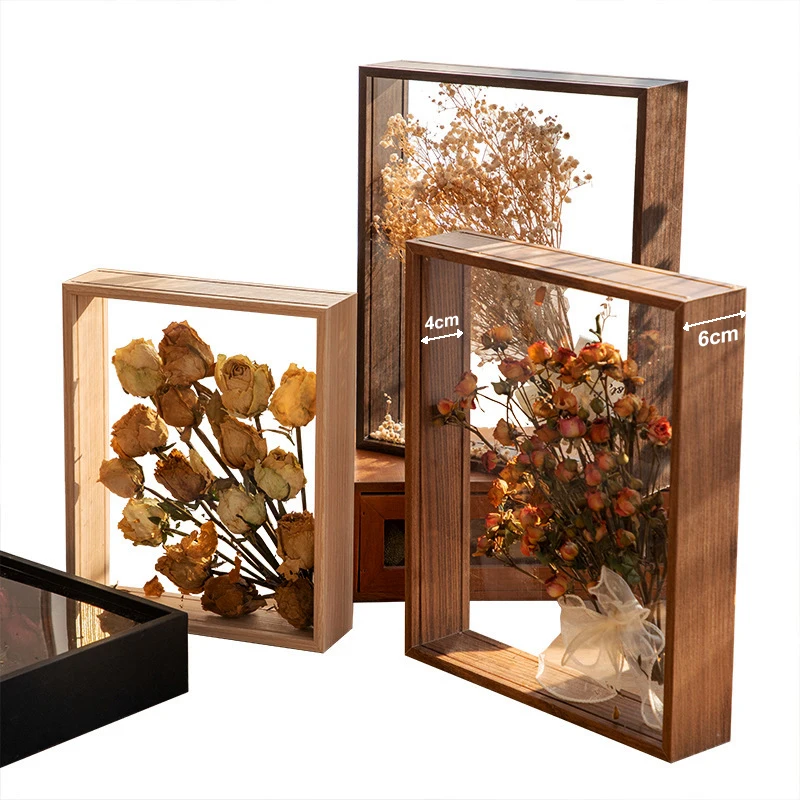 Caja de sombra transparente profunda para manualidades, caja de flores de exhibición de ramo, recuerdos de imagen 3D, mesa de madera