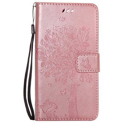 Cover Phone Case For Samsung Galaxy J5 j530 j530F EU 5.2" Flip PU Leather Shell Embossing Tree Cat Book Style Holster Bag: Rose Gold