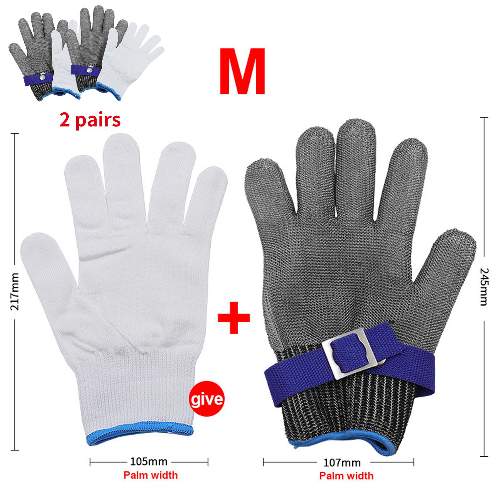 Guantes de acero inoxidable resistentes a puñaladas, seguridad, malla metálica, carnicero, duraderos, 1 par: M