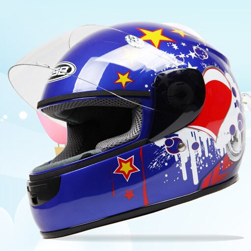 Children Motorcycle Helmet Safety Kids Full face motorbike helmet E-bike helmet with Neck cover Winter helmet For boy and girls: blue