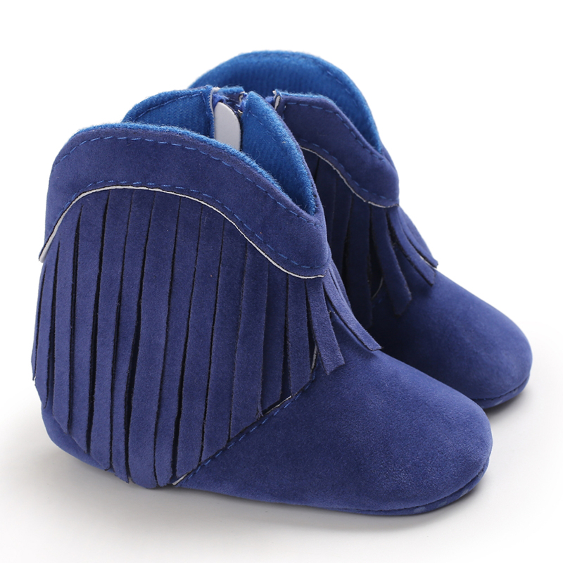 Men And Women Baby Winter Style Thermal Trainers 0-18Months Neonatal Indoor Walking Shoes Bed Shoes Tassels Soft Sole: blue / 7-12 Months