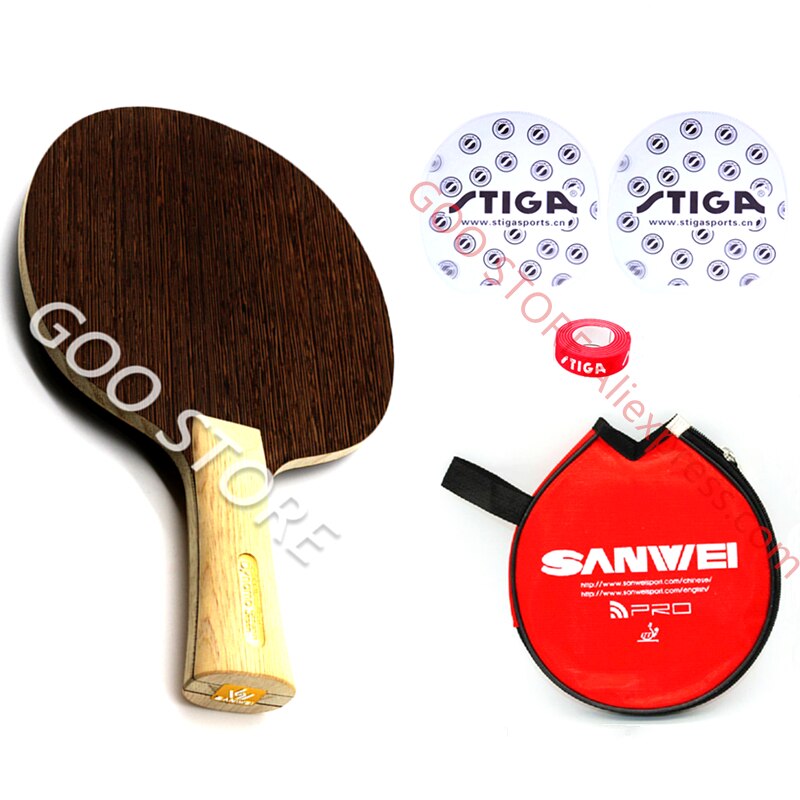 SANWEI-Pala de tenis de mesa, pala de 5 capas, de madera, mango de ciprés japonés, raqueta de Ping Pong ligera de ataque rápido, paleta de murciélago: FL with case film