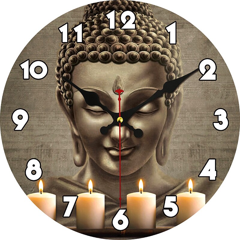 Op maat gemaakte bronzen boeddha kaars religieuze klok rustiek spiritueel boeddhabeeld/boeddha hoofdkantoor studeerkamer thuis stille wandklokken: 25807 / 12 inch  ( 30 cm )