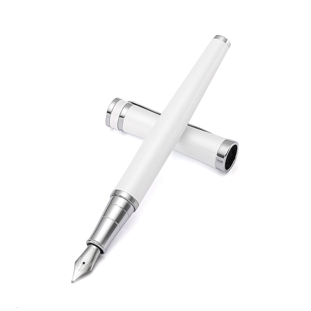 Baoer-pluma estilográfica [Picasso], cuerpo de Metal de acero inoxidable, Color plateado, blanco perla, negro, punta mediana, escritura escolar F310