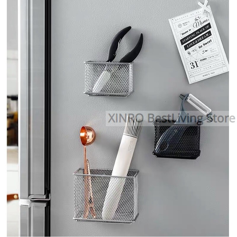 Wire Mesh Strong Magnetic Storage Caddy Basket Container Magnet Surface Stationery Organizer Holder for Refrigerator Whiteboard