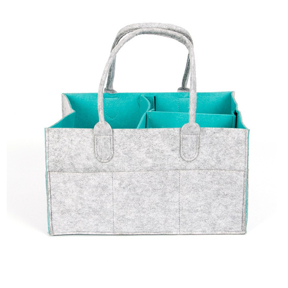 Cysincos filt stof opbevaringstaske sammenfoldelig baby stor størrelse ble caddy puslebord organisering legetøj opbevaring kurv bil organizer: Blå 38-25-18cm