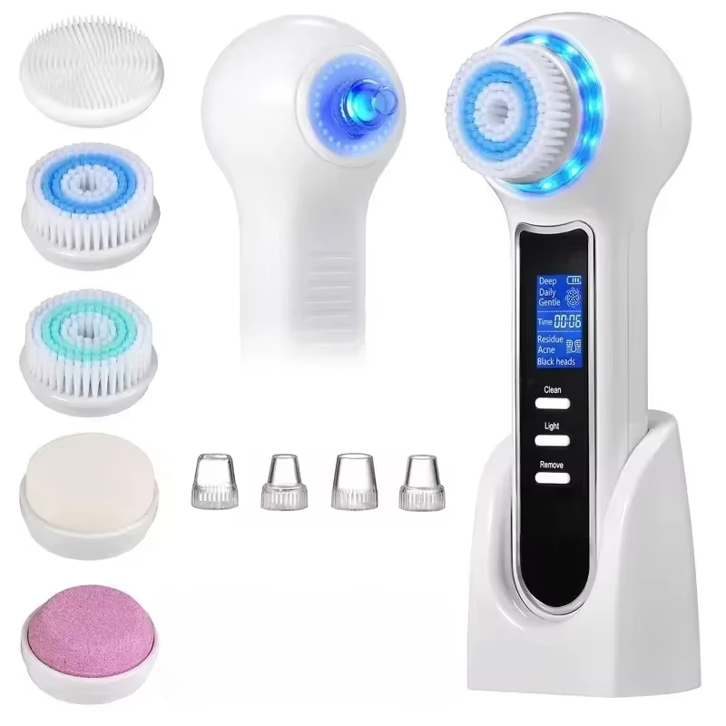5 in 1 Electric Facial Cleansing Brush Blackhead Remover Pore Vacuum Cleaner Deep Cleaning Face Care Black Head Removal Machine: RED