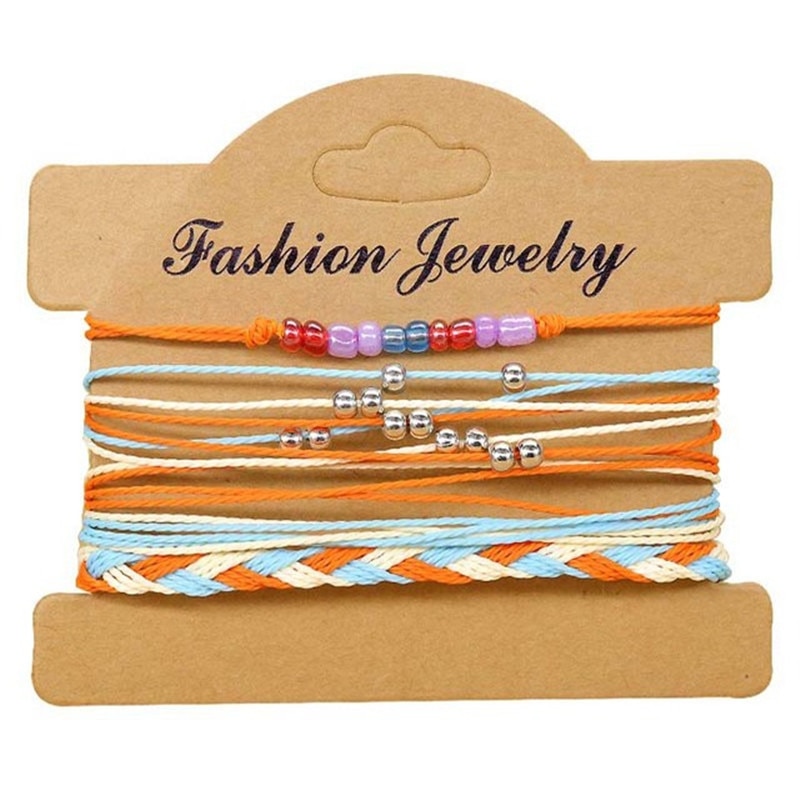 4 pièces/ensemble Boho perles colorées à la main multi-couche cire ligne Bracelet femmes plage surf été vêtements bijoux accessoires