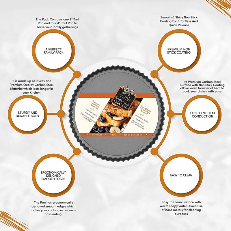 Set Van 5 Tart PanInclusief 9 Inch Taartvorm Met Grandado