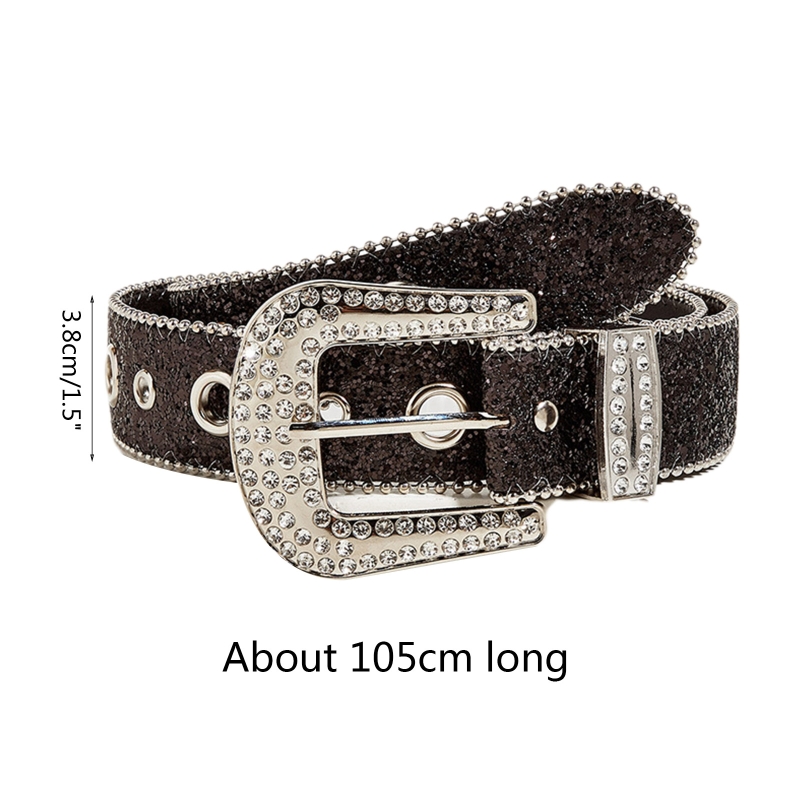 Cinturones góticos de diamantes de imitación para mujer, PU correa de cuero, cinturones de diamantes de imitación, vaquero occidental Y2K para niñas, cinturón de para Jeans, DXAA
