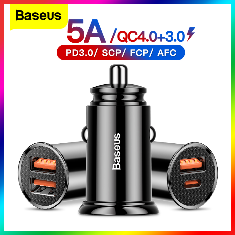 Caricabatterie per auto USB Baseus Quick Charge 4.0 QC4.0 QC3.0 QC SCP 5A PD tipo C 30W caricabatterie USB per auto veloce per iPhone Xiaomi cellulare