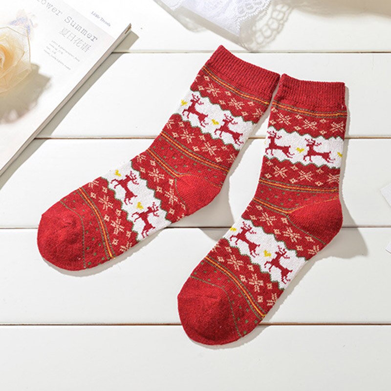 Calcetines cálidos de lana con de alce y copo de nieve, para mujer, cómodo para niña, 1 par, T0750: Red