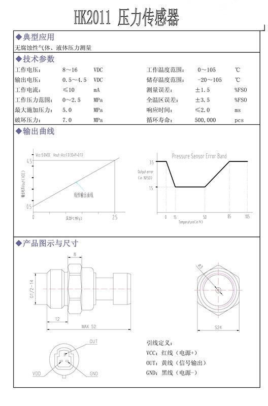 Pressure transmitter Water pressure sensor 0-2.5mpa DC12V air pressure oil pressure sensor G1/2