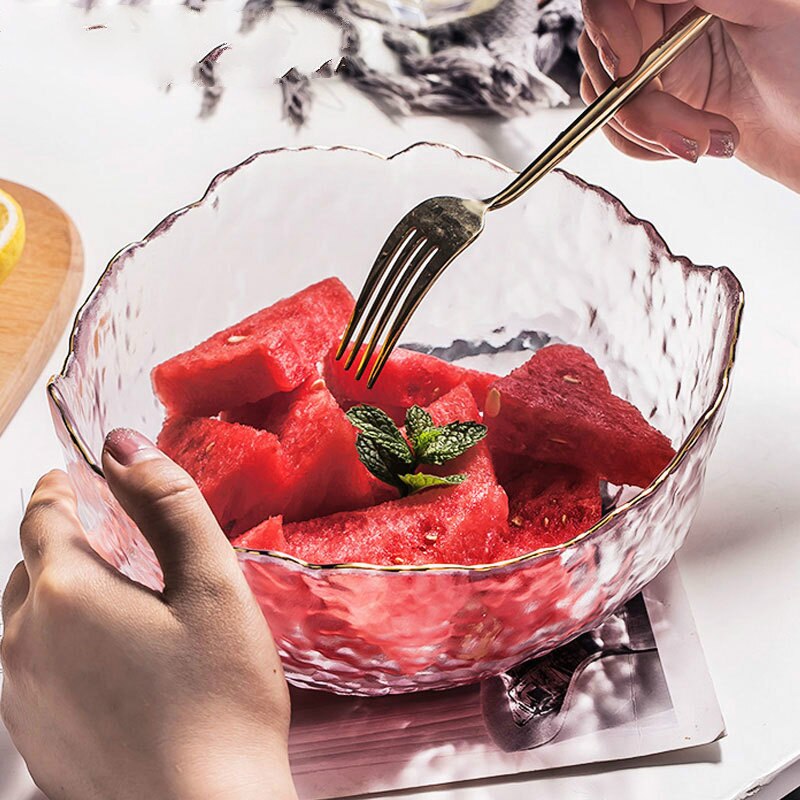 Bol à salade de style japonais Phnom Penh, ensemble d'assiettes à fruits transparents en verre, bol à dessert