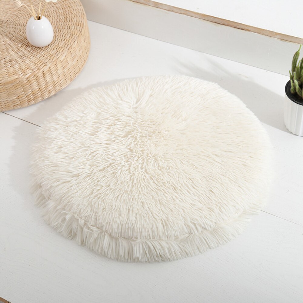 Ronde Pluche Hond Bed Huis Hond Mat Winter Warme Slaapzak Katten Nest Zachte Lange Pluche Hond Mand Huisdier Kussen Draagbare huisdieren Benodigdheden: Cream / L 60cm