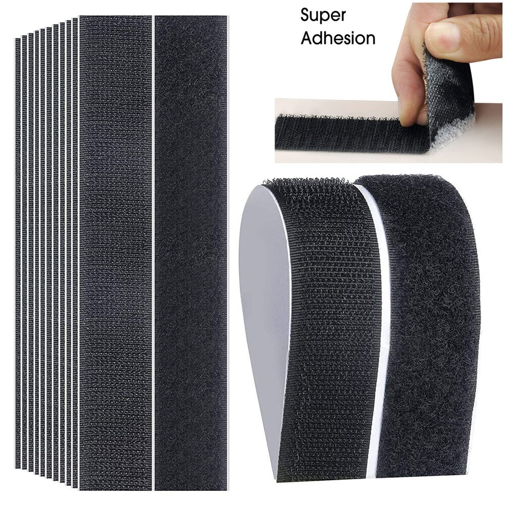 1M 16-50Mm Brede Sterke Zelfklevende Klittenbandsluiting Tape Nylon Sticker Magic Sticker Adhesive met Lijm Zwart Wit Diy: Black / 20mm 1Meters