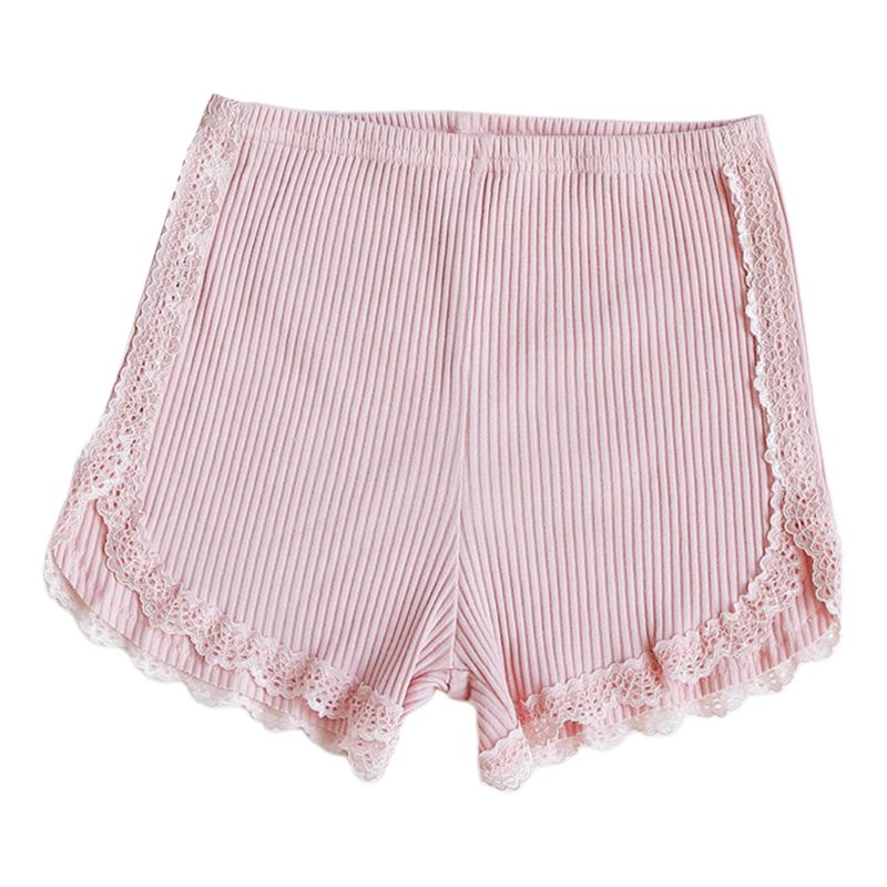 Mujeres niñas hilo acanalado tejer Braga pantalón de protección de Color sólido elástico sin costuras pantalones de encaje Trim empalme algodón Underpants