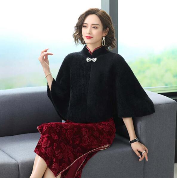 Manteau de mariage en fausse fourrure, veste chaude d&#39;hiver, boléro ivoire de , Cape de fête,: Black