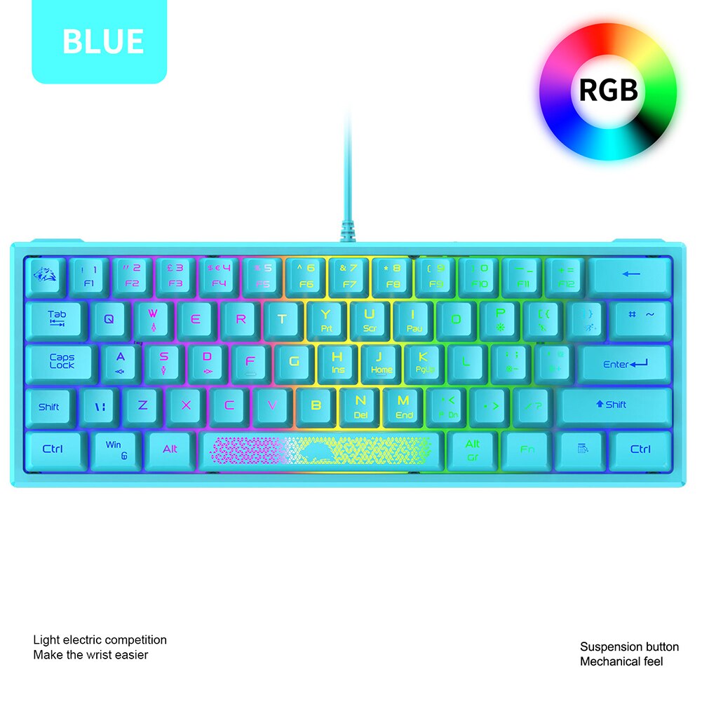 Percent RGB Backlit Wired Keyboard 62 Keys Ergonomic Office PC Gaming Keyboard Portable Office Game
