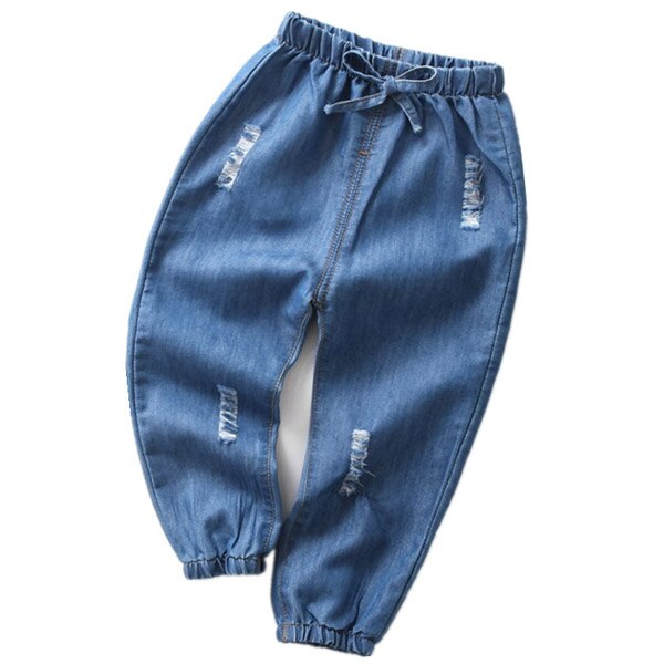 Children's jeans boys and girls elastic trousers summer thin: Blue / 2T
