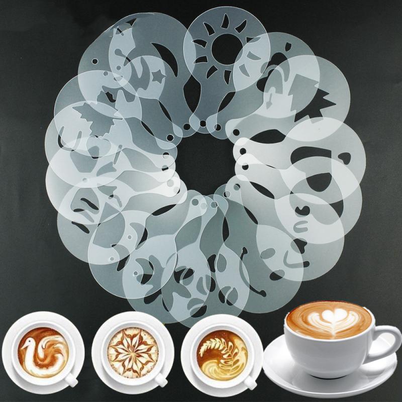 Plantilla para decorar café Barista, plantillas de espuma pulverizada para pastel, molde de capuchino, herramientas de tamiz en polvo, accesorios de café