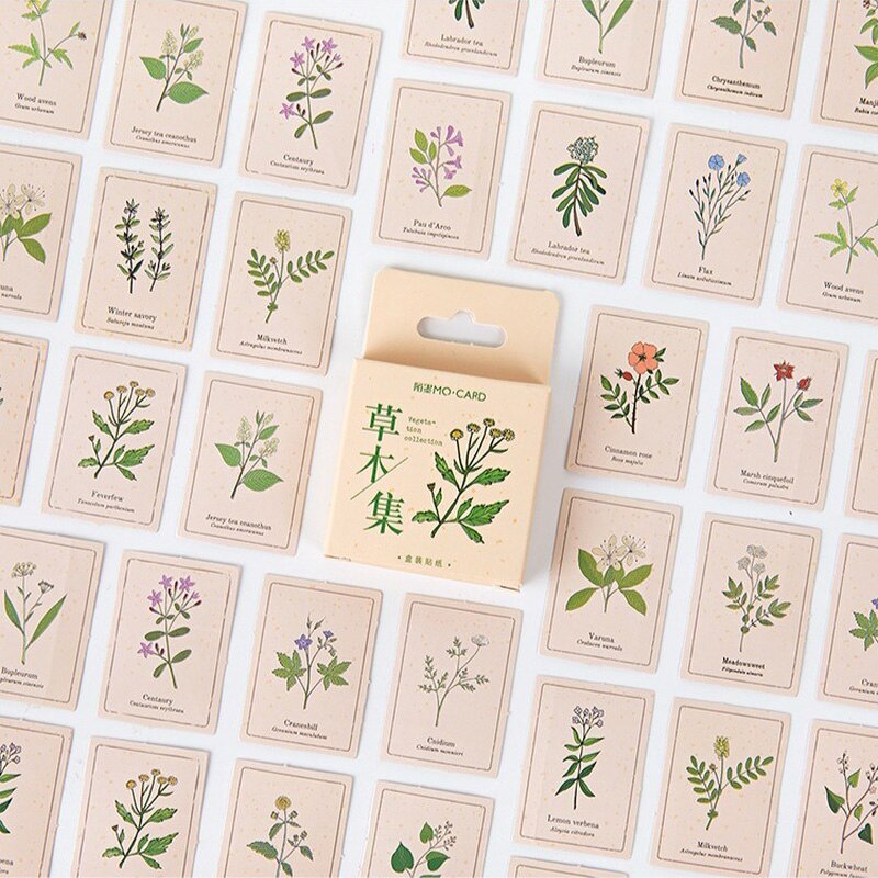 46 Pcs\box Fresh Green Botany Totem Kawaii Deco Sticker Stationery Simple DIY Scrapbooking Planner Adhesive Journal Stickers: Default Title
