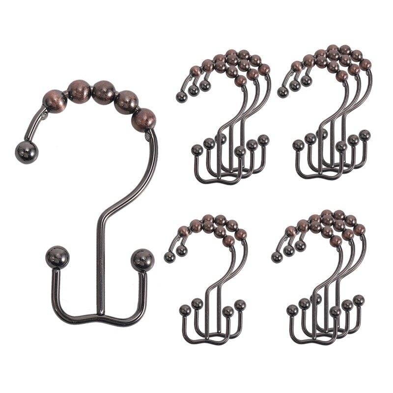 12Pcs Shower Curtain Hooks, Stainless Steel Shower Curtain Rings Rust Proof Free Sliding Double Shower Hooks For Curtain: Default Title