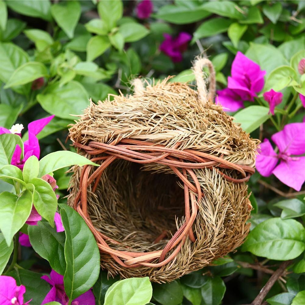 Hand-Woven Bird House Natural Aspen Reed Bird Nest Shelter Hut Small Bird Hideaway Outside Sparrows Hanging Parrot Nest Houses