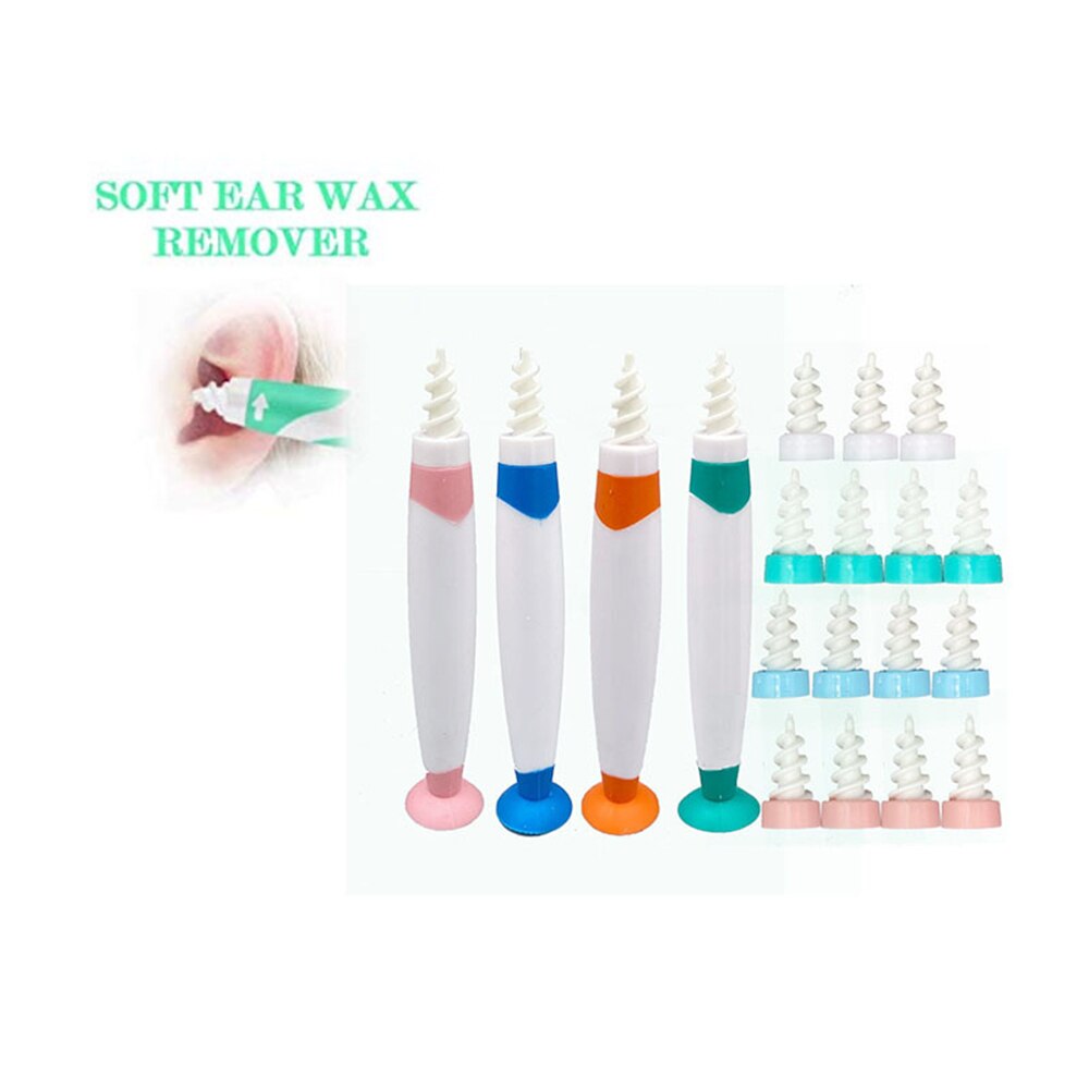 Ear Wax Remover Q Grip Ear Cleaning Tool Kit With Suction Cup Bottom Ear Wax Cleaner 16pcs Replacement Heads Cleaning Brush